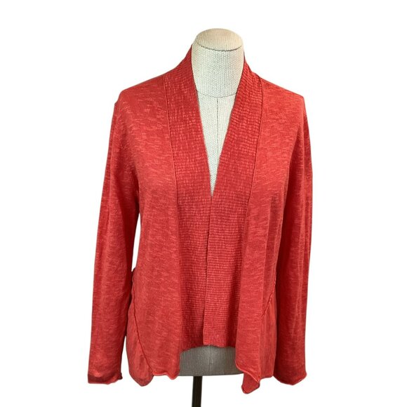 Eileen Fisher Open Front Linen Cotton Cardigan Sweater Womens PL Tangerine - Picture 2 of 10